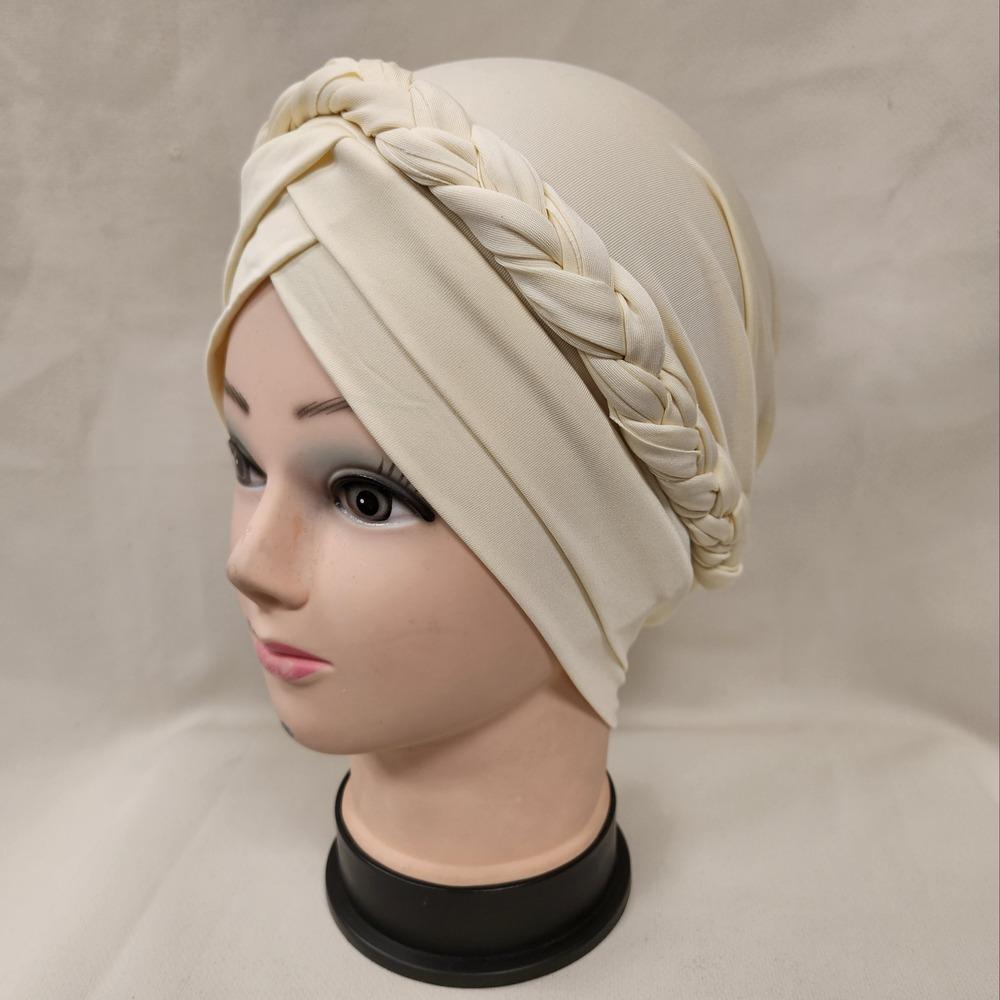 Side view of cream color pre-tied headwrap