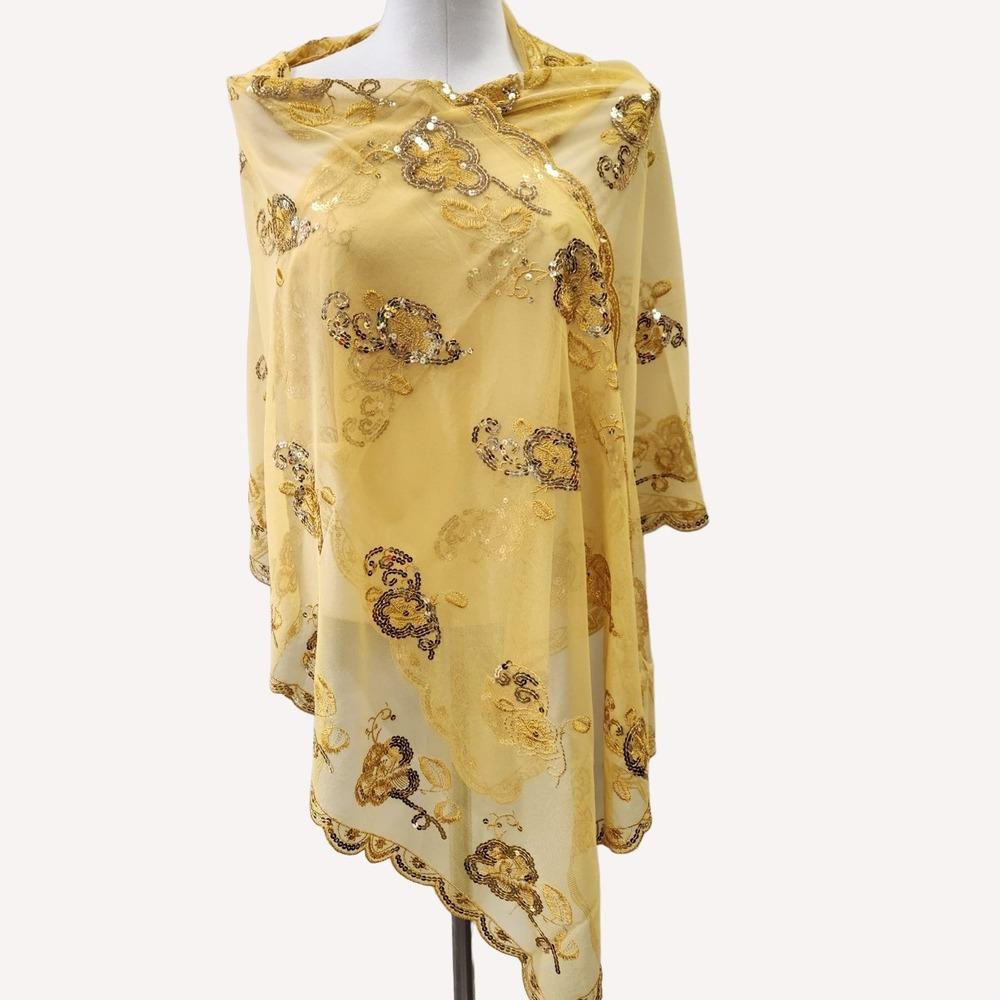 Fancy net scarf with embroidery & gold sequin