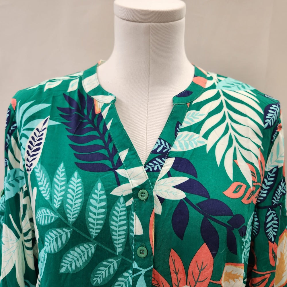 View of buttoned notch neckline