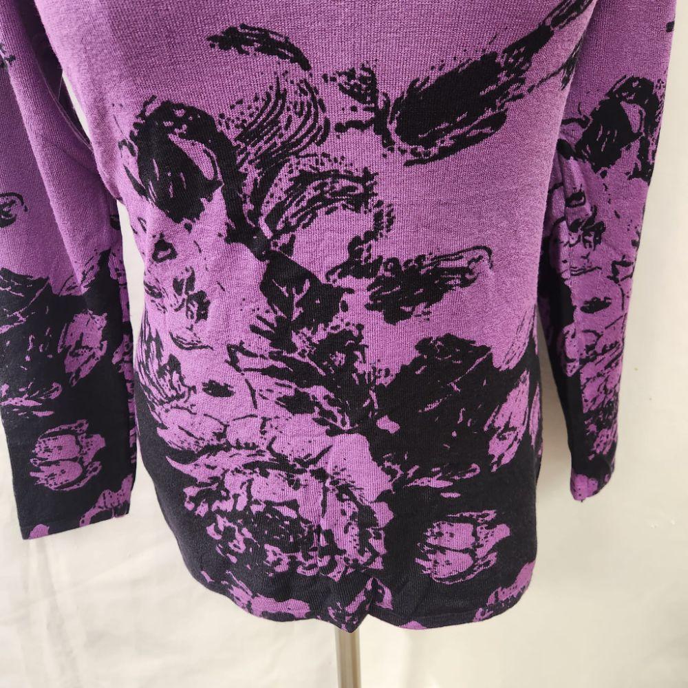Another view of Closed front top in purple and black