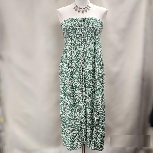 Zebra print green and white shoulder less top