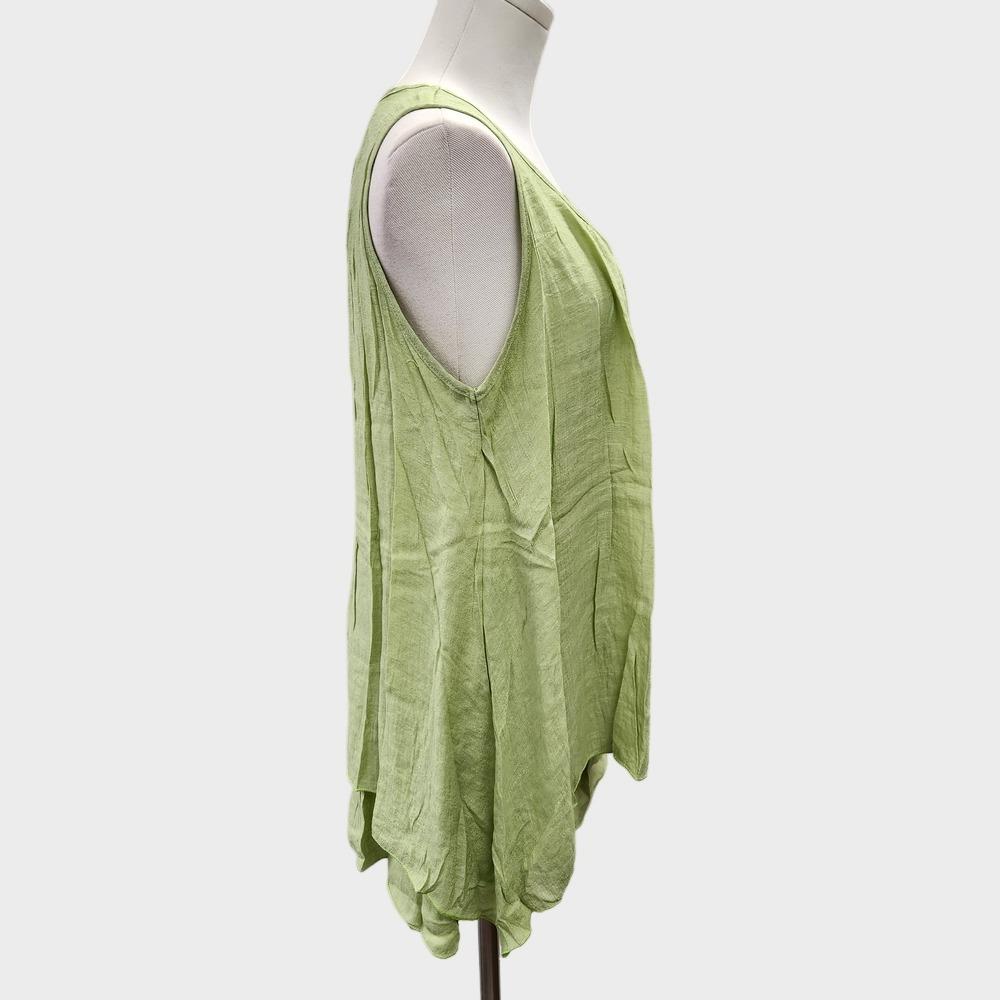 Side view of Light green layered sleeveless summer top