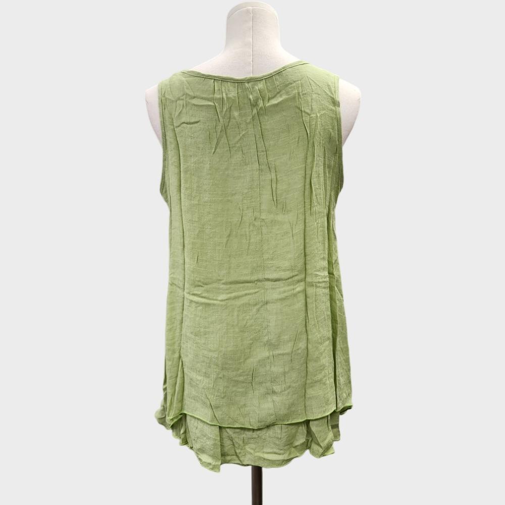 Rear view of Light green layered sleeveless summer top