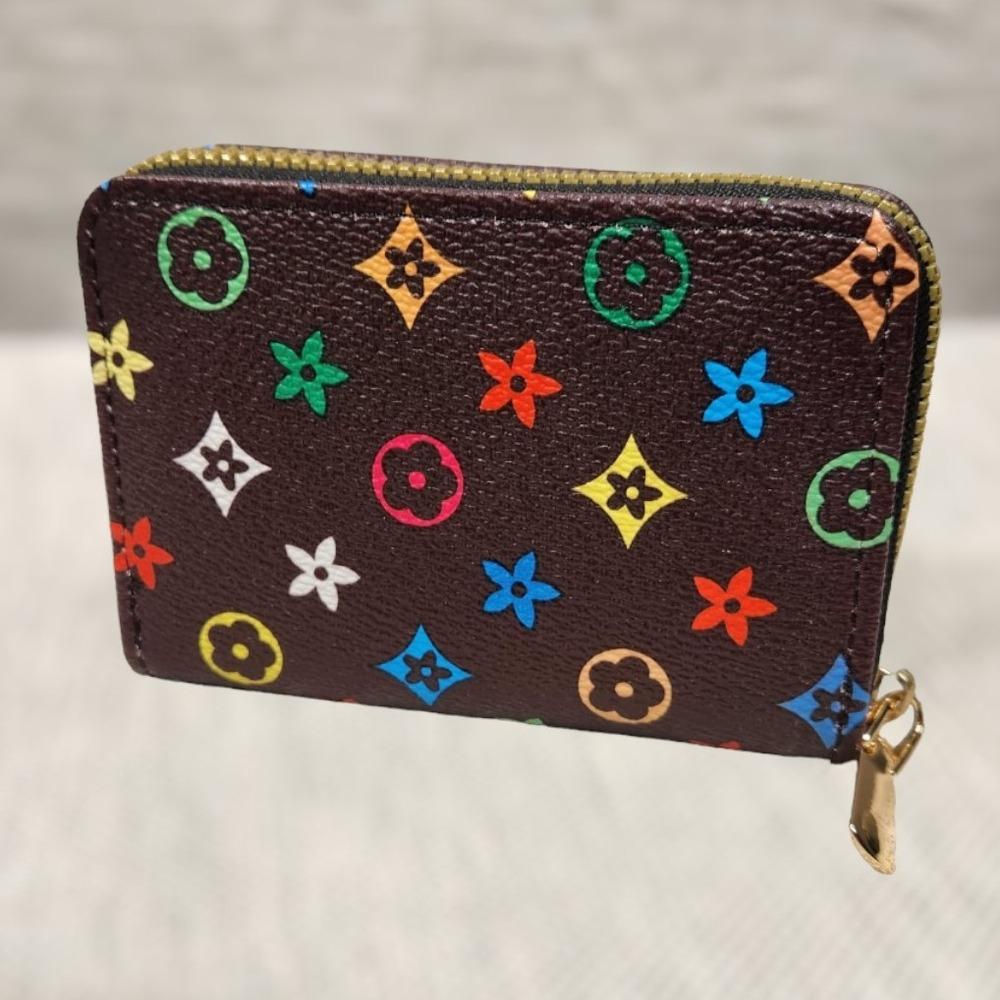 Brown with colorful floral print card holder