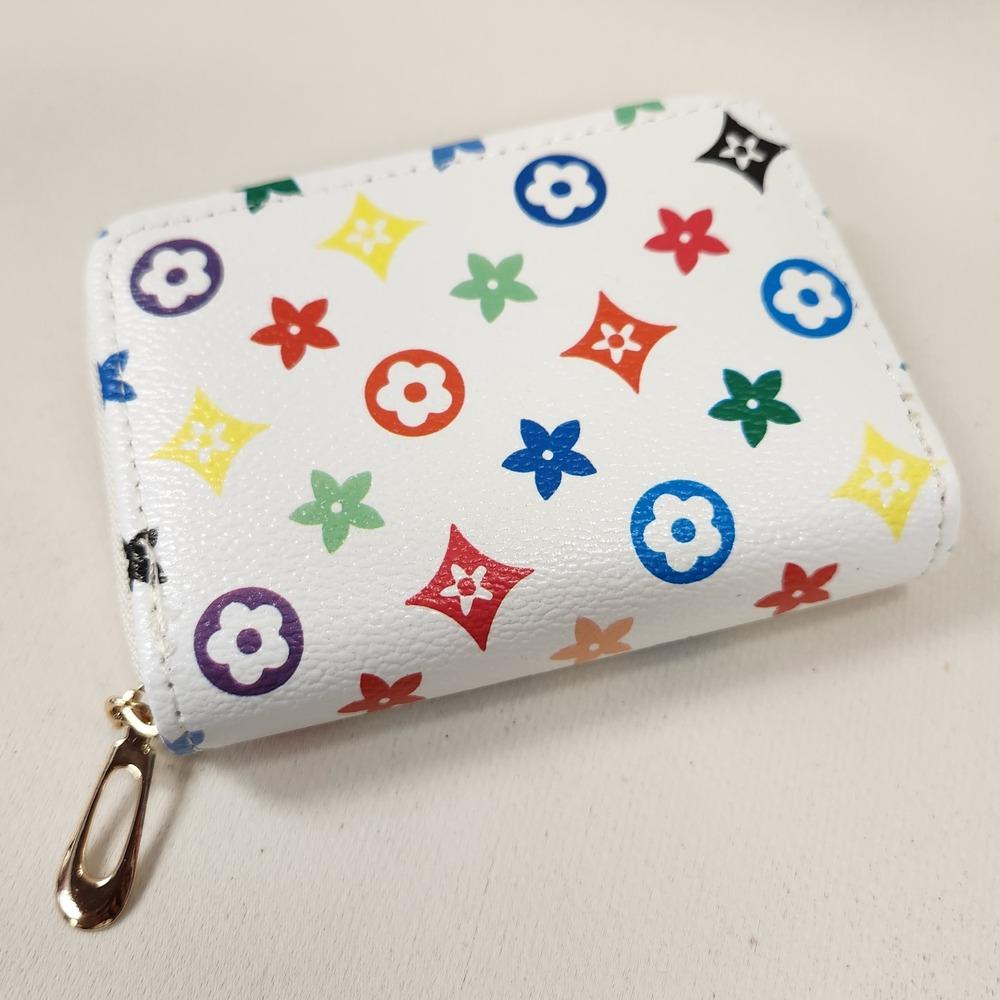 White with colorful floral print card holder
