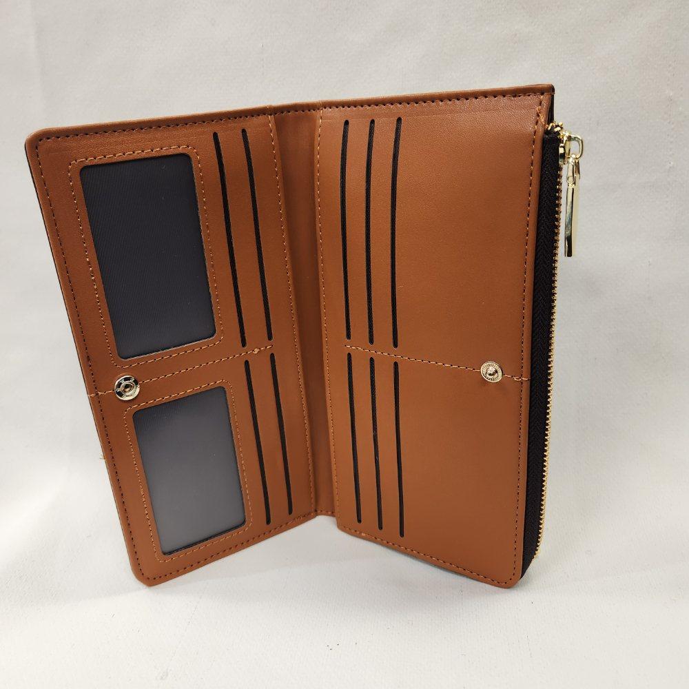 Tan interior of brown with floral imprint