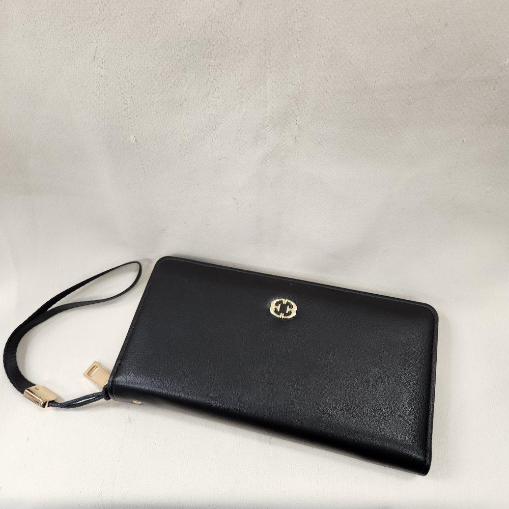 Black wallet with gold hardware