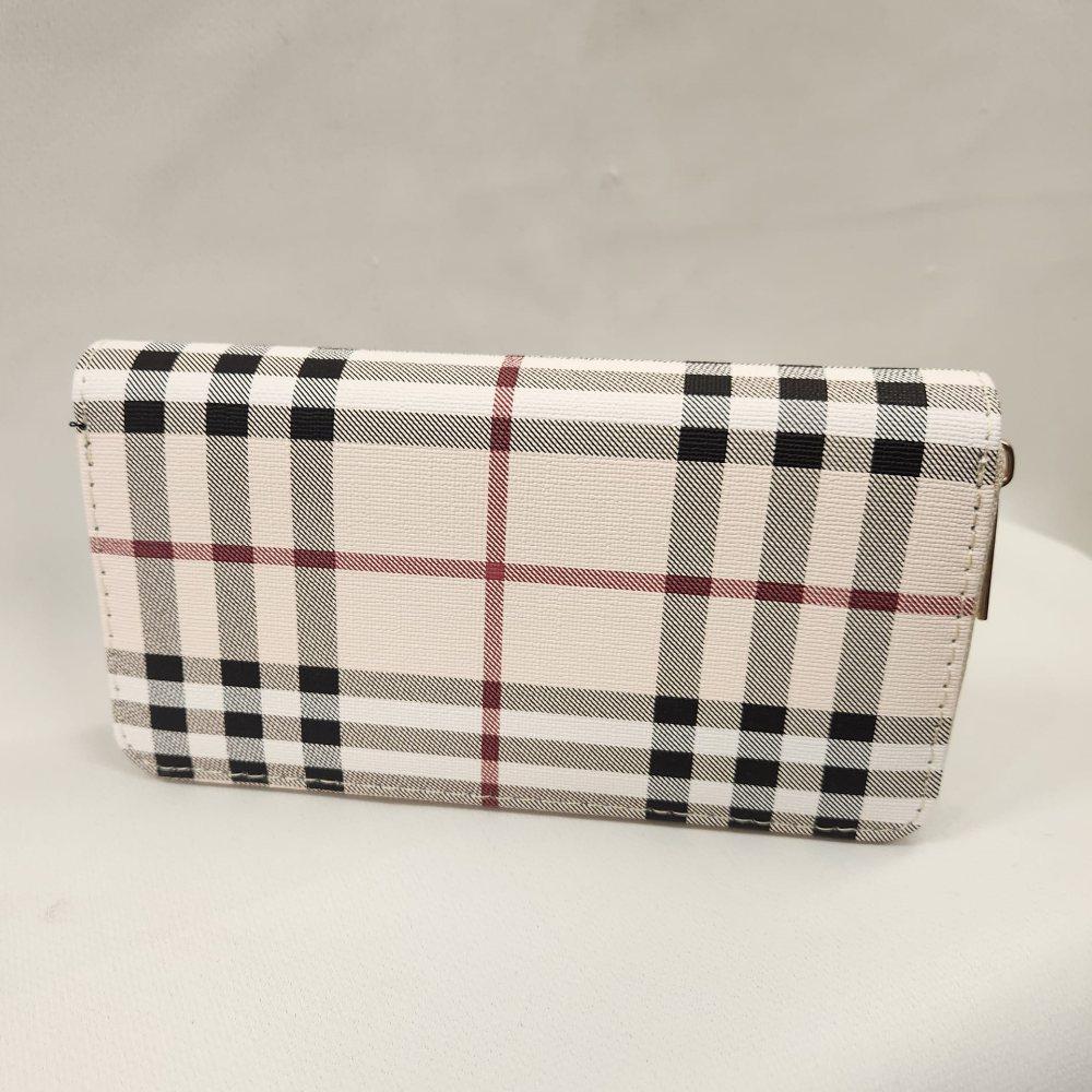 Alternative view of Beige plaid pattern wallet with black and brown stripes