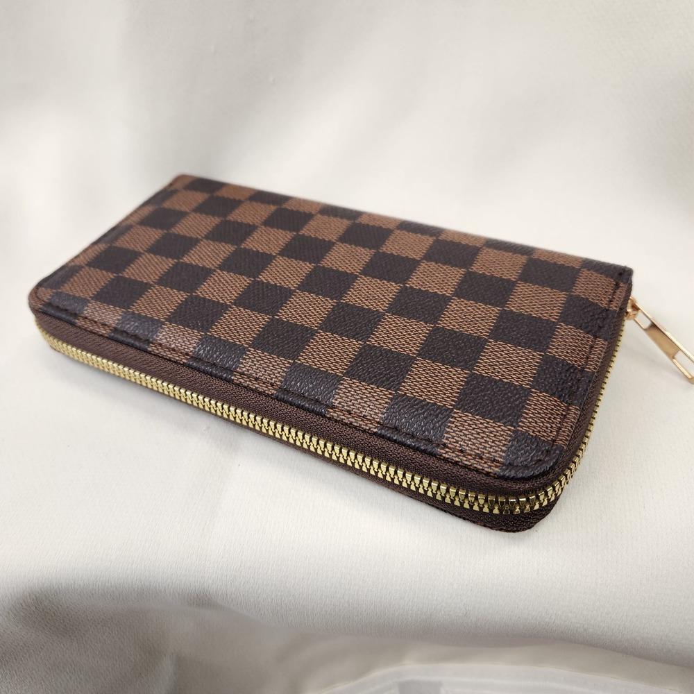 Checkered print wallet in shades of brown
