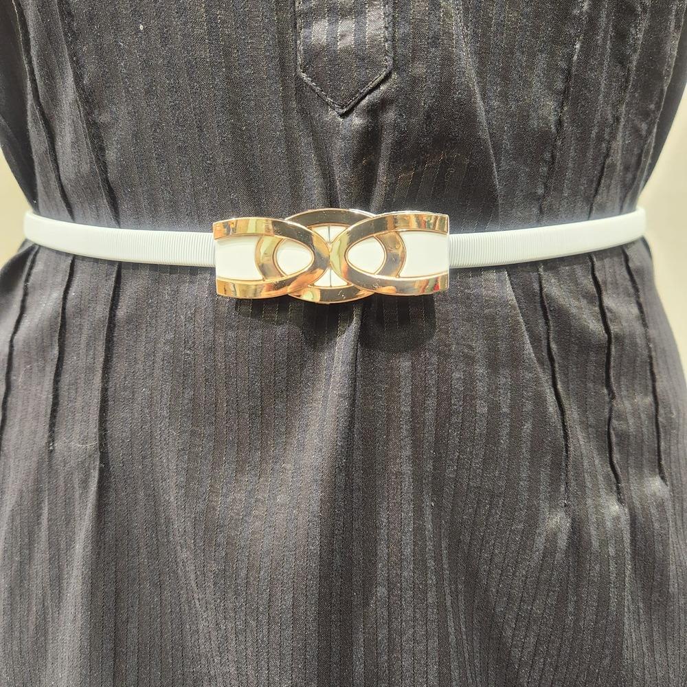 Alternative view of White stretchy belt with stylish gold buckle
