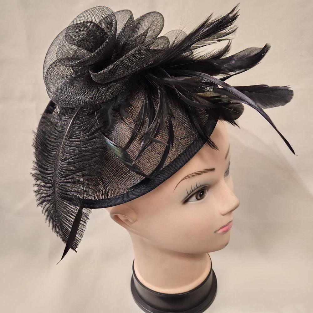 Closer view of Black cambric with feathers fascinator