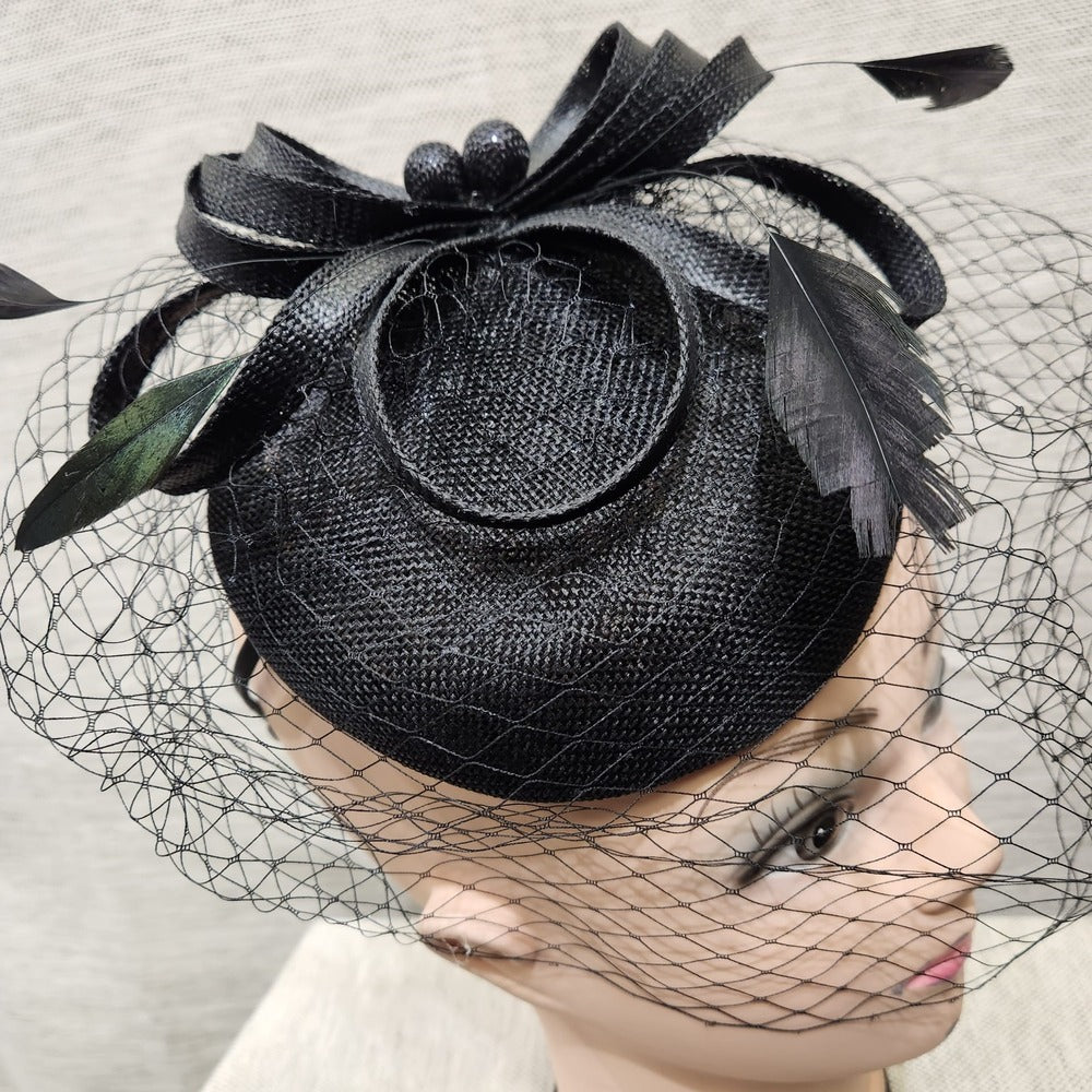 Black fascinator with veil