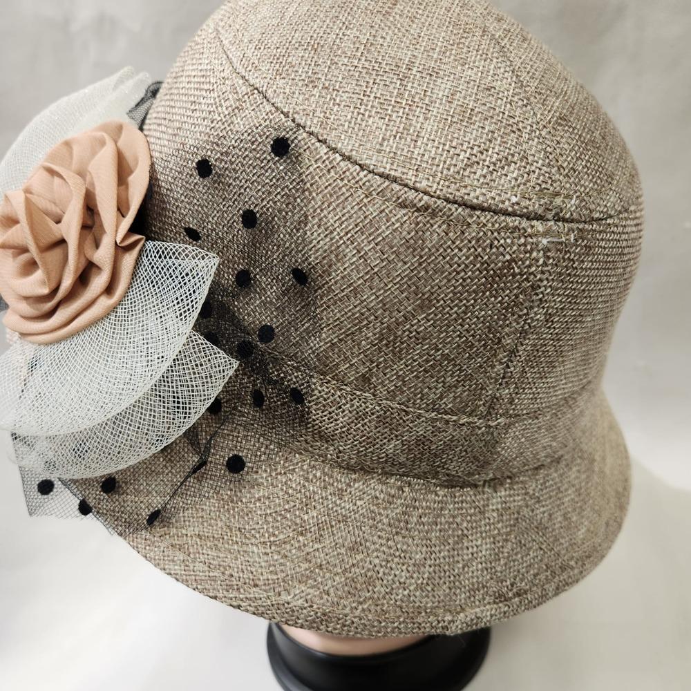 Another view of cloche hat in beige