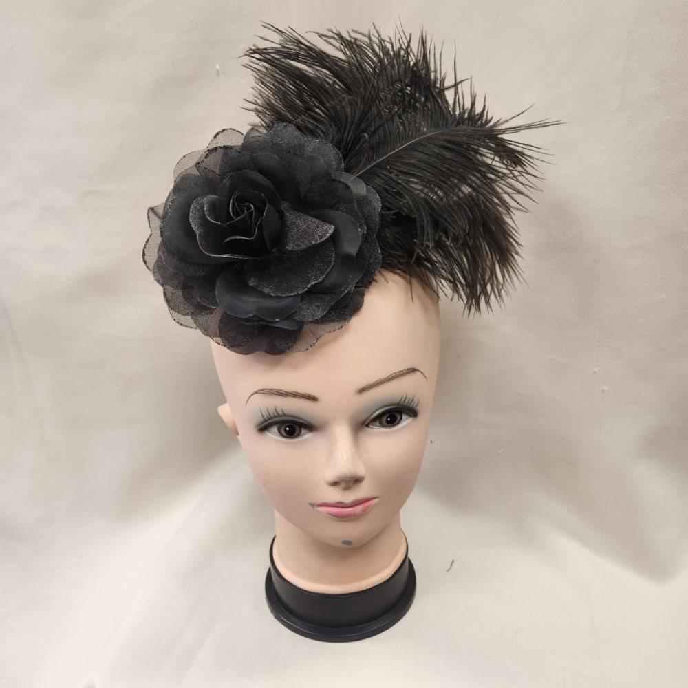 Elegant black fascinator with feathers