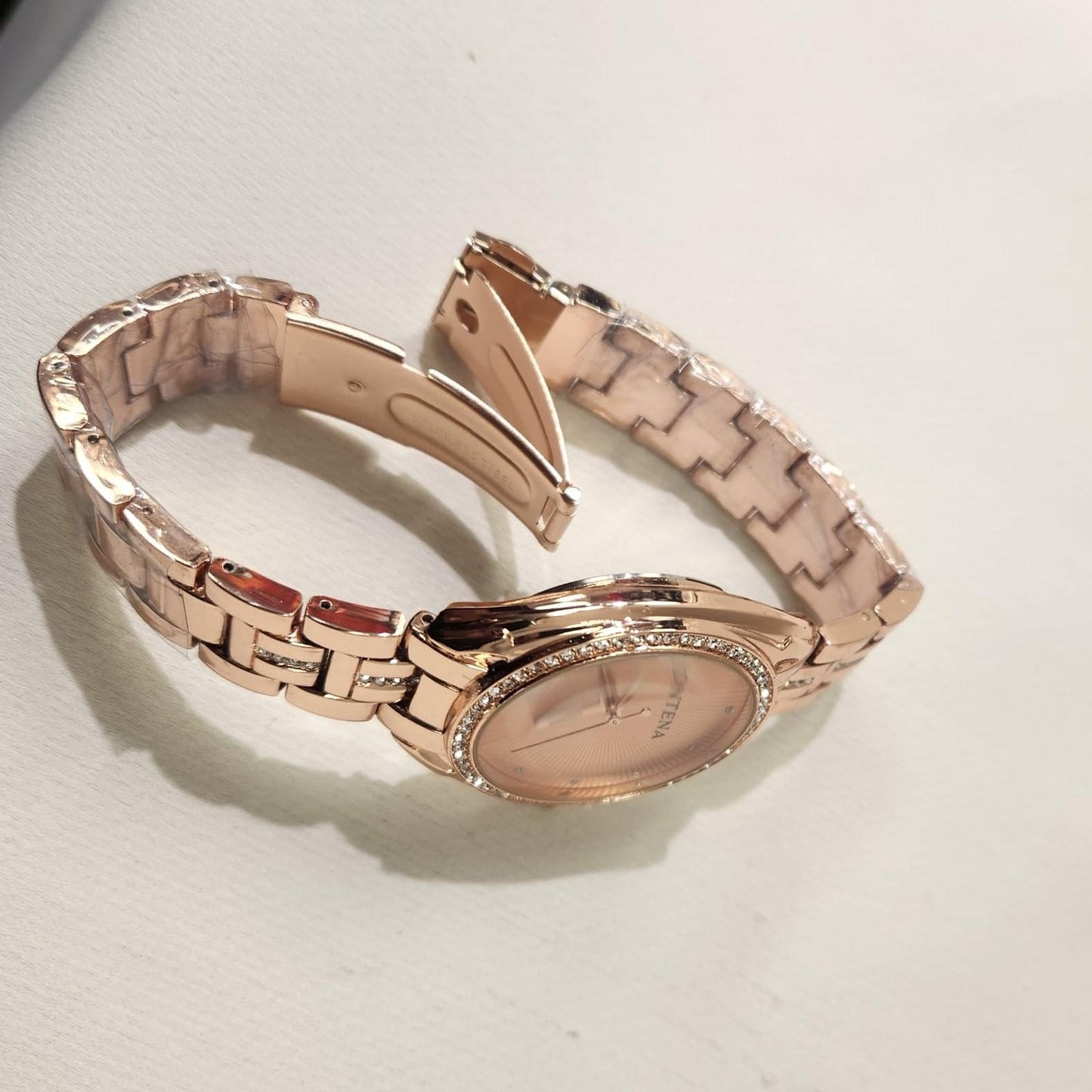 Alternative view of stone studded rim wristwatch for women