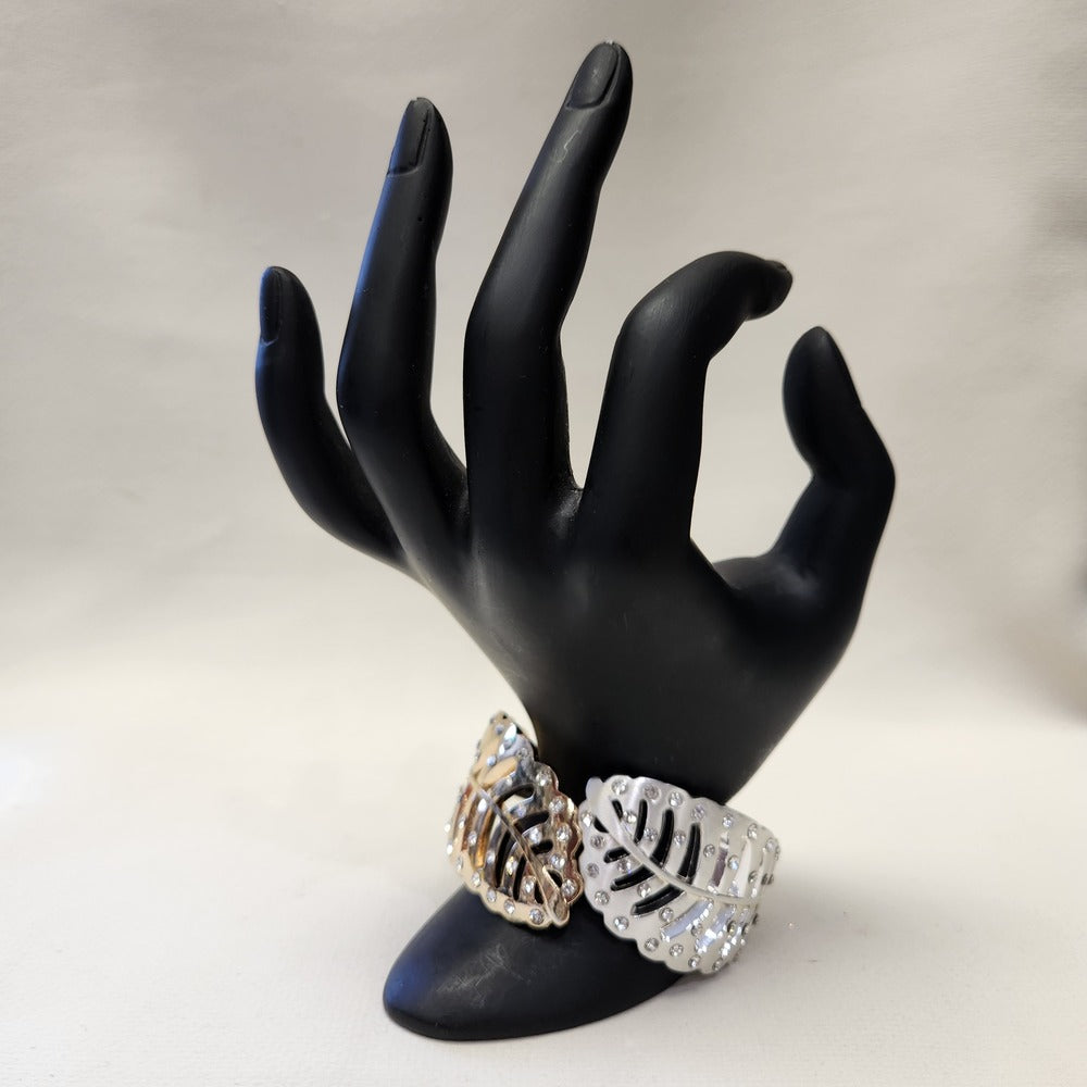 Leaf shaped dual tone hinged bracelet