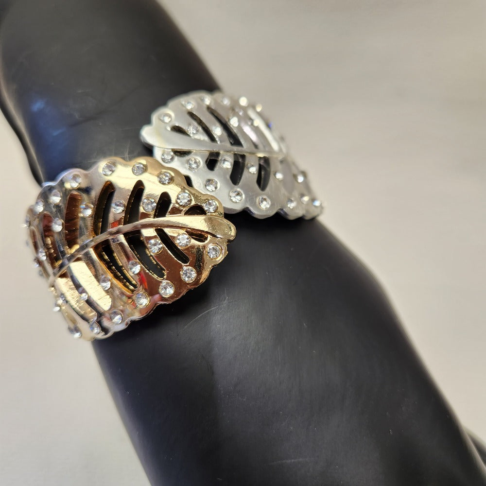 Another view of Leaf shaped dual tone hinged bracelet