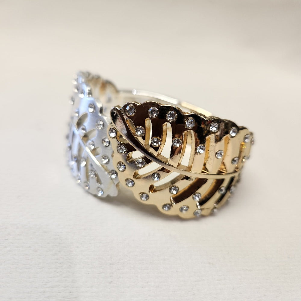 Leaf shaped dual tone hinged bracelet