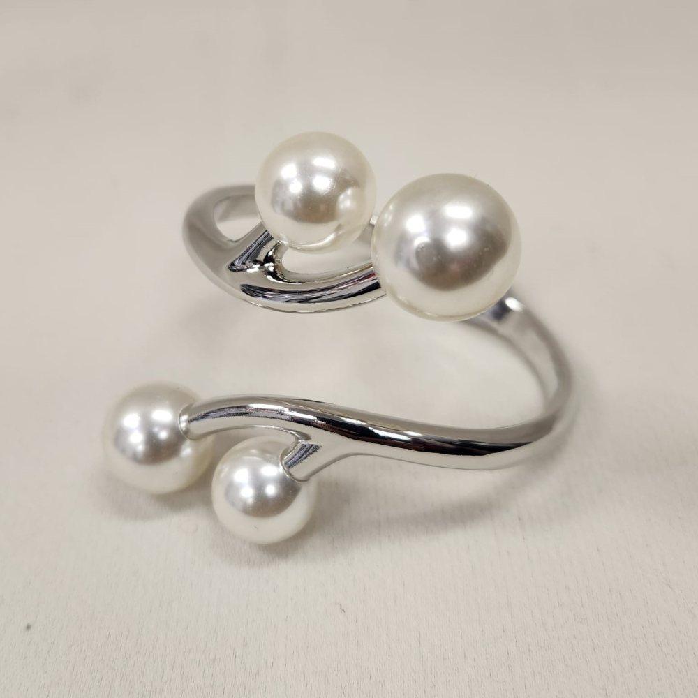 Beautiful Silver hued hinged bracelet with pearl embellishment