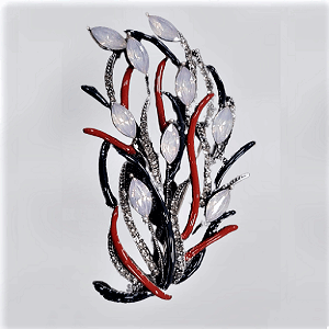 Bouquet shaped brooch with grey and opaque stones