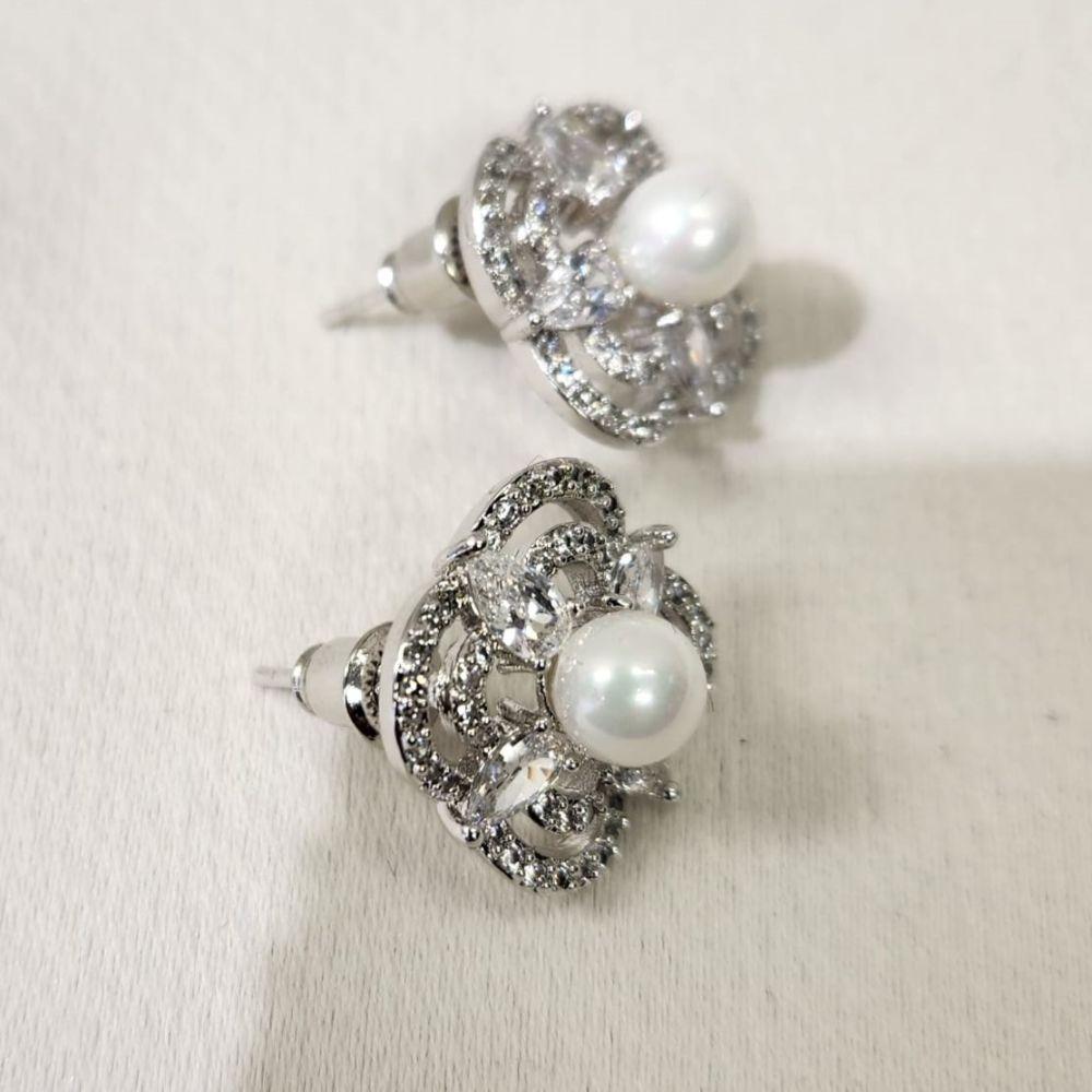 Pushback post on Silverish earrings with stones and pearl