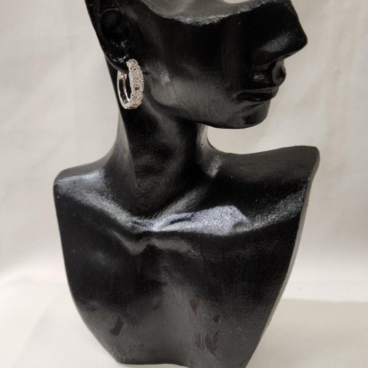 Another view of Small silver frame hoop earrings with stones