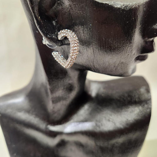 Detailed view of Half heart shaped earrings with stones