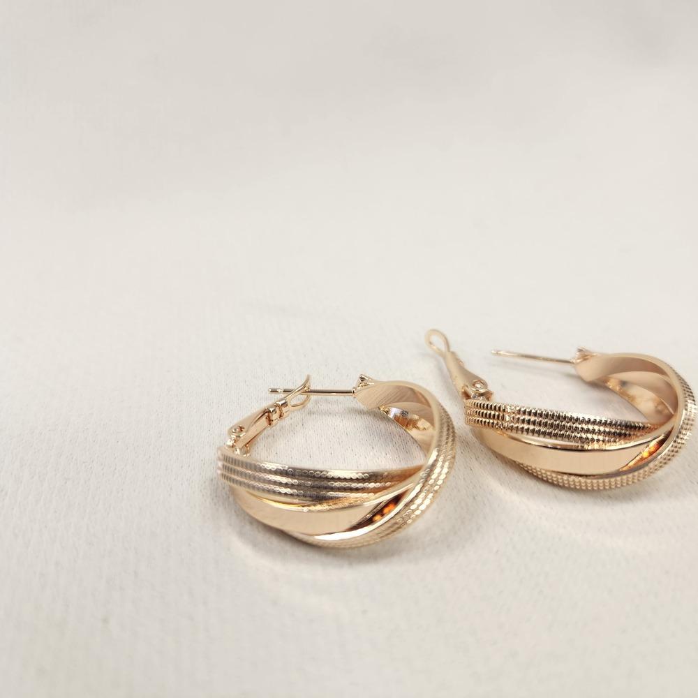 Alternative view of Rose gold twined and textured hoop earrings