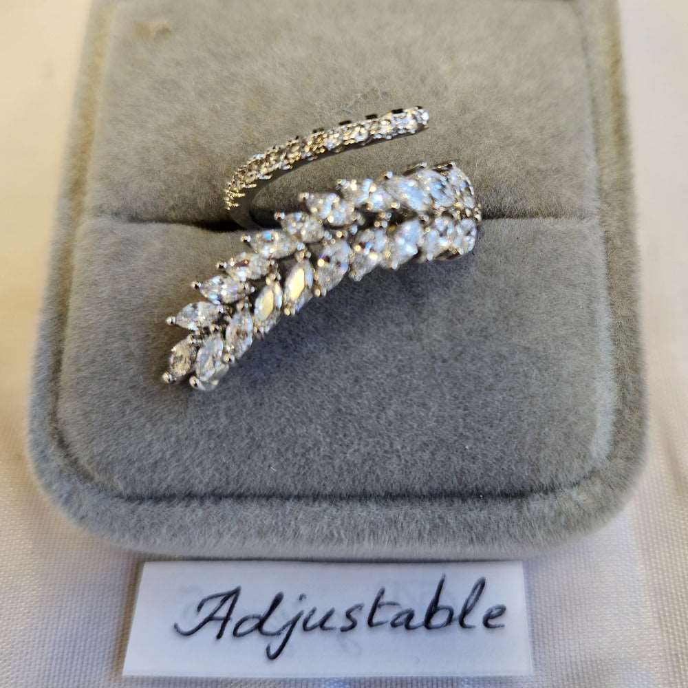Detailed view of Adjustable nature inspired silver stone studded ring