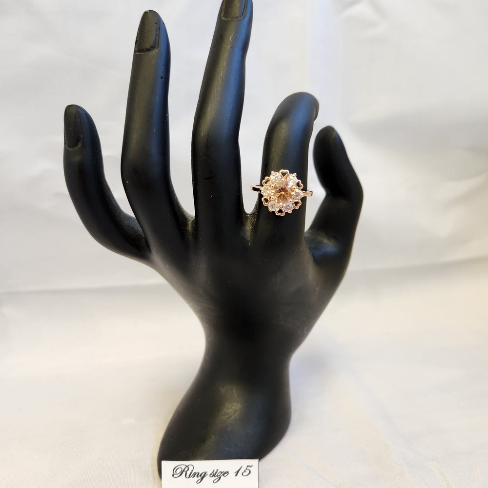 Halo style ring displayed on a mannequin stand