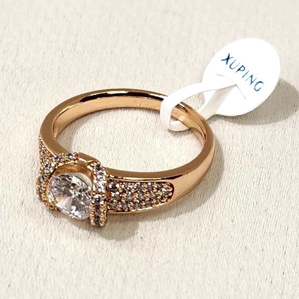 Alternative view of Exquisite gold color ring with round center stone
