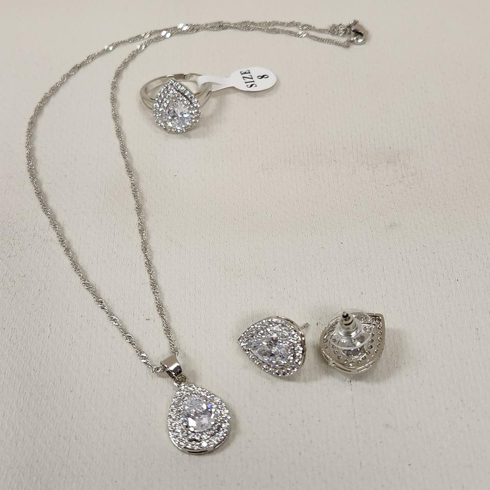 Alternative view of four piece silver tone jewelry set