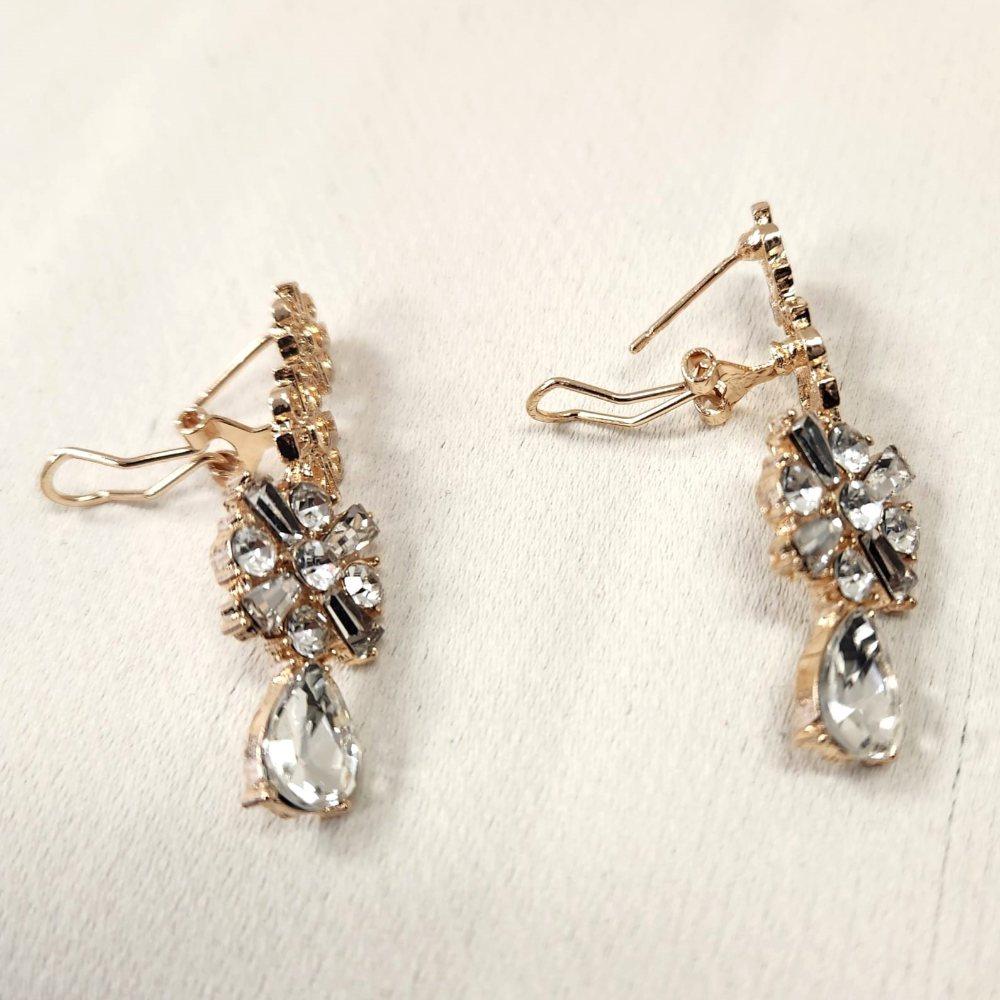 Detailed view of omega post earrings