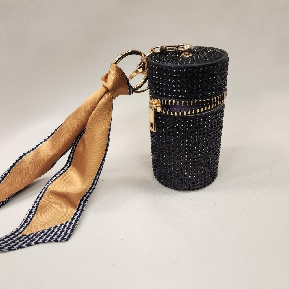 Alternative view of Stone embellished cylindrical purse charm with keyring