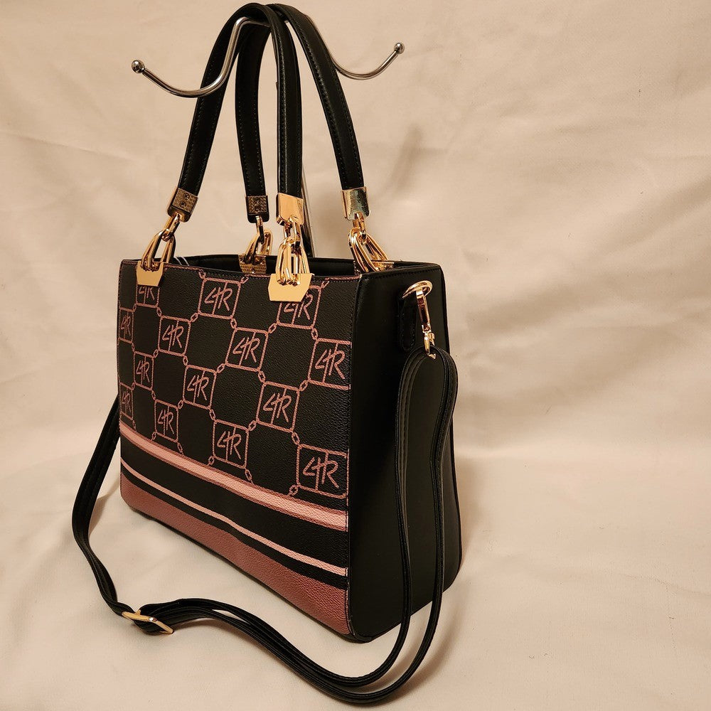 Structured handbag with signature print and shoulder strap