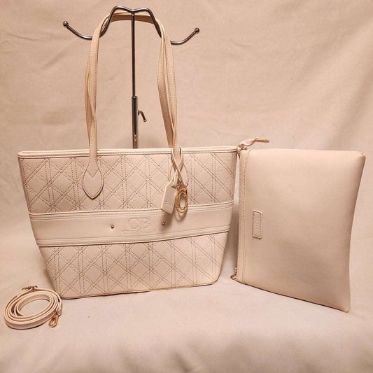 Cream handbag and side bag with gold hardware