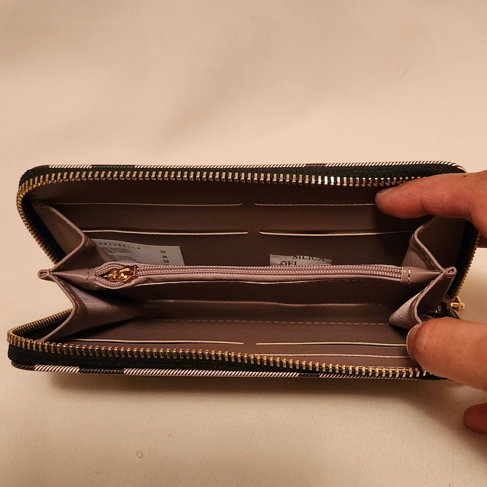Inside view of wallet with plaid pattern handbag