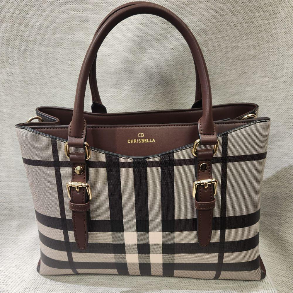 Closer view of plaid pattern handbag