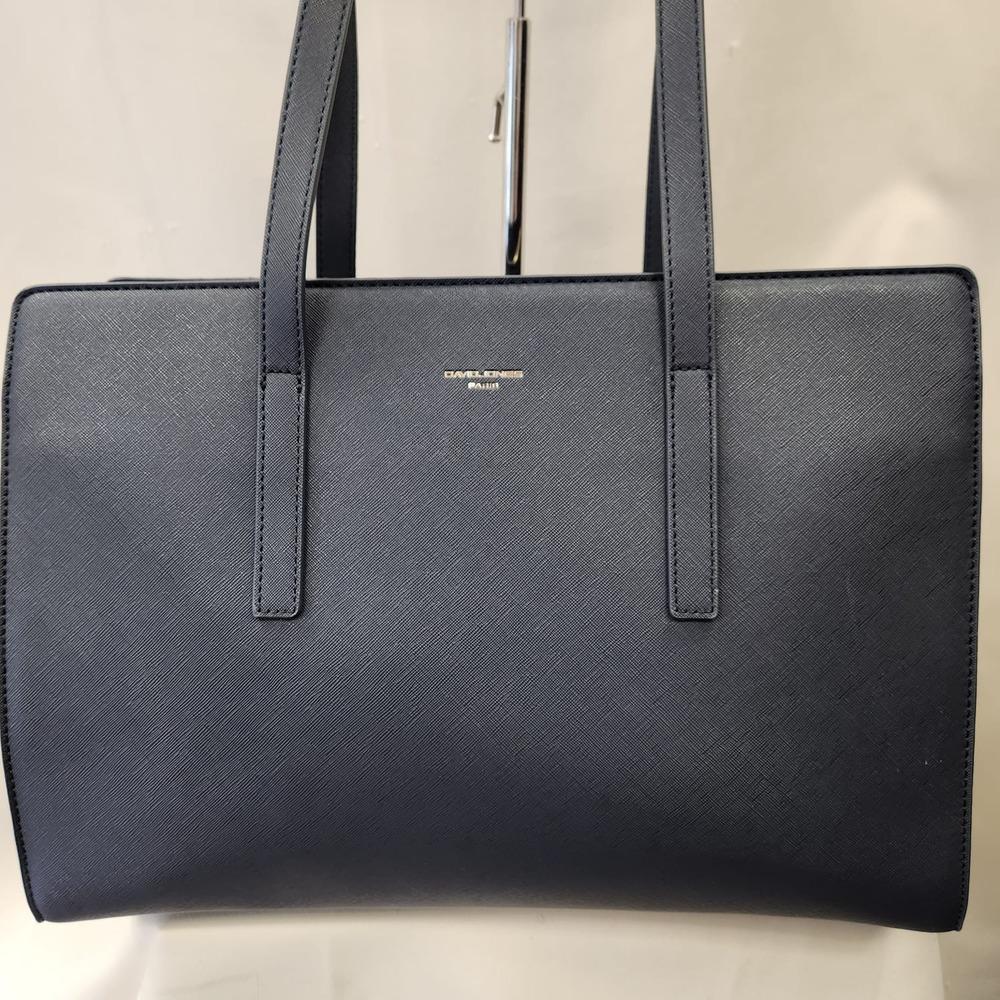 Detailed front view of navy blue David Jones bag