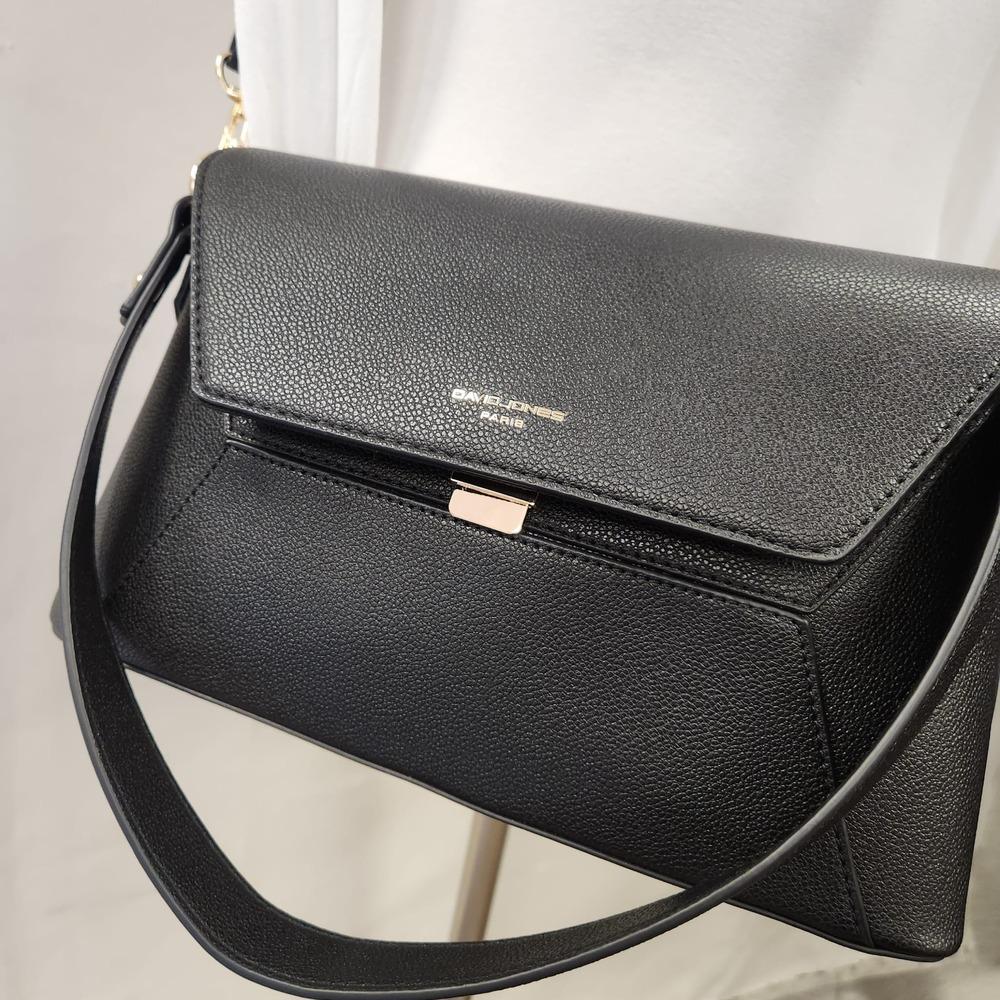 Front flap closure of black handbag