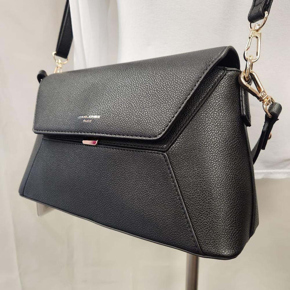 Side view of Elegant black handbag with two straps