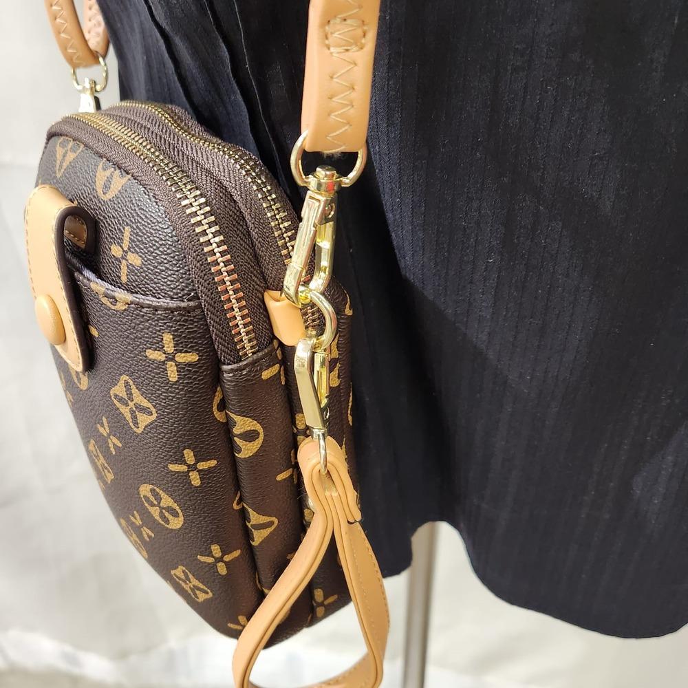 Alternative view of small floral pattern side bag with beige strap