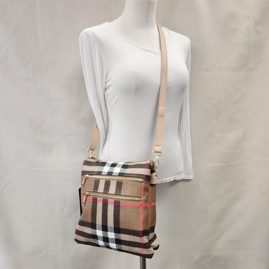 Plaid pattern multiple compartment side bag
