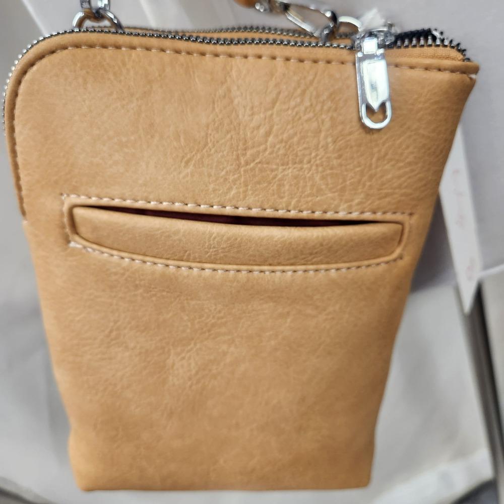Rear view of Tan shade side bag with multiple pockets