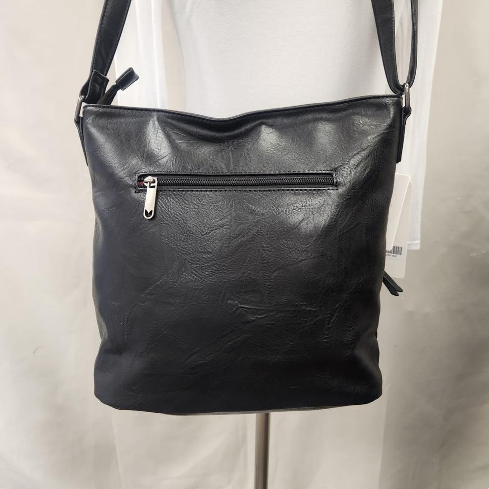 Rear view of vegan black side bag