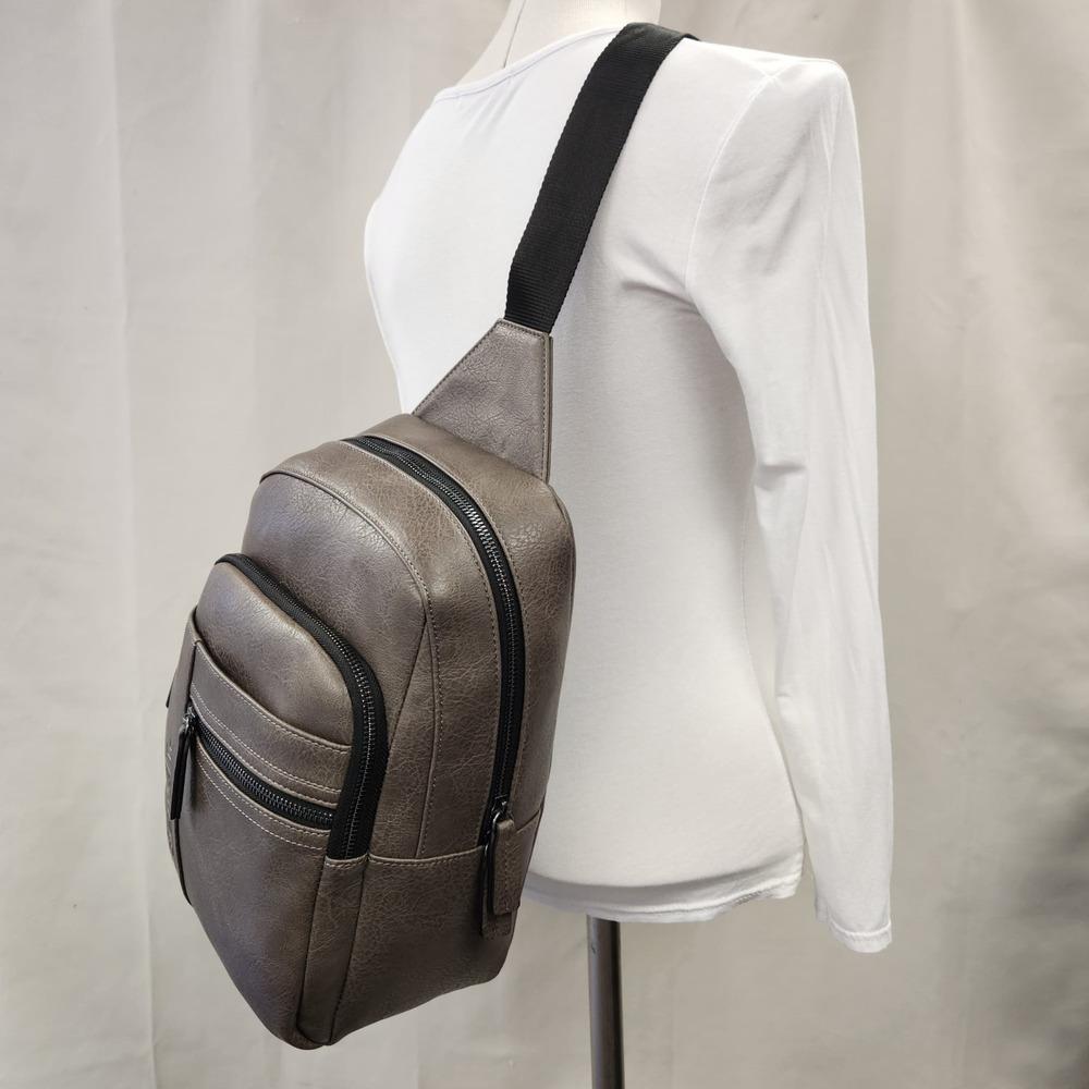 Side view of Sling bag in taupe color