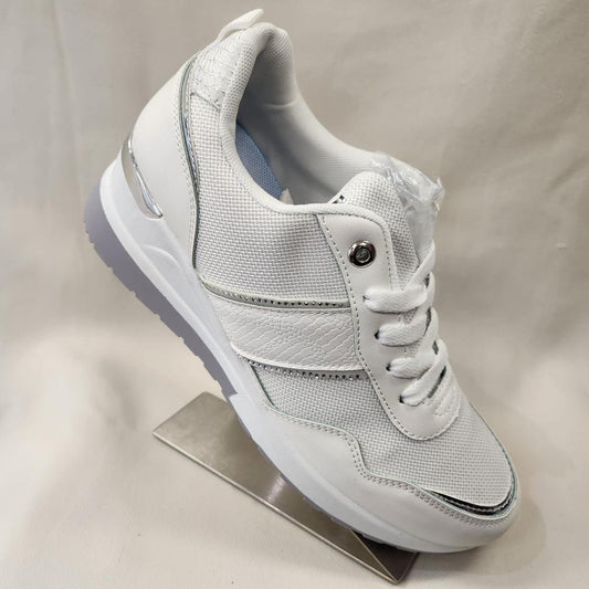 White runners with silver trim and lace closure