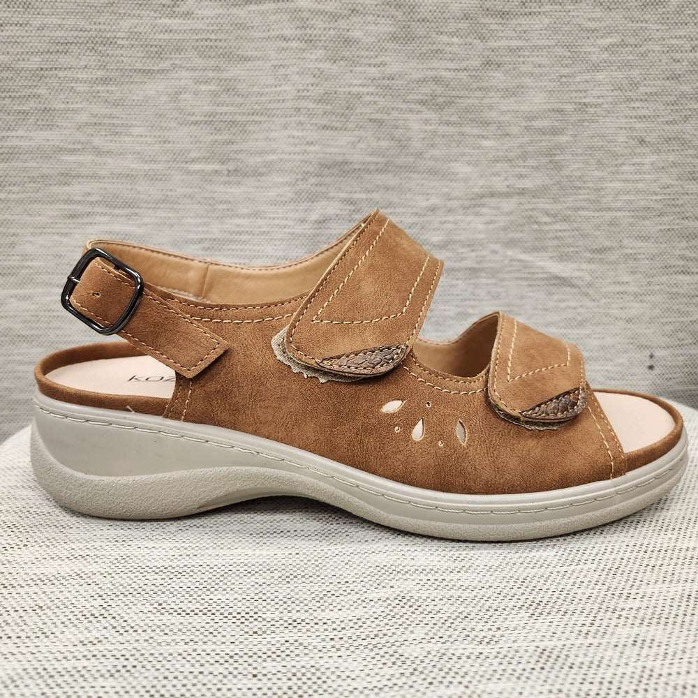 Another side view of camel color orthopedic summer sandal