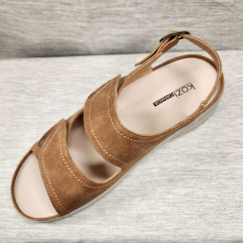Top view of camel color orthopedic summer sandal