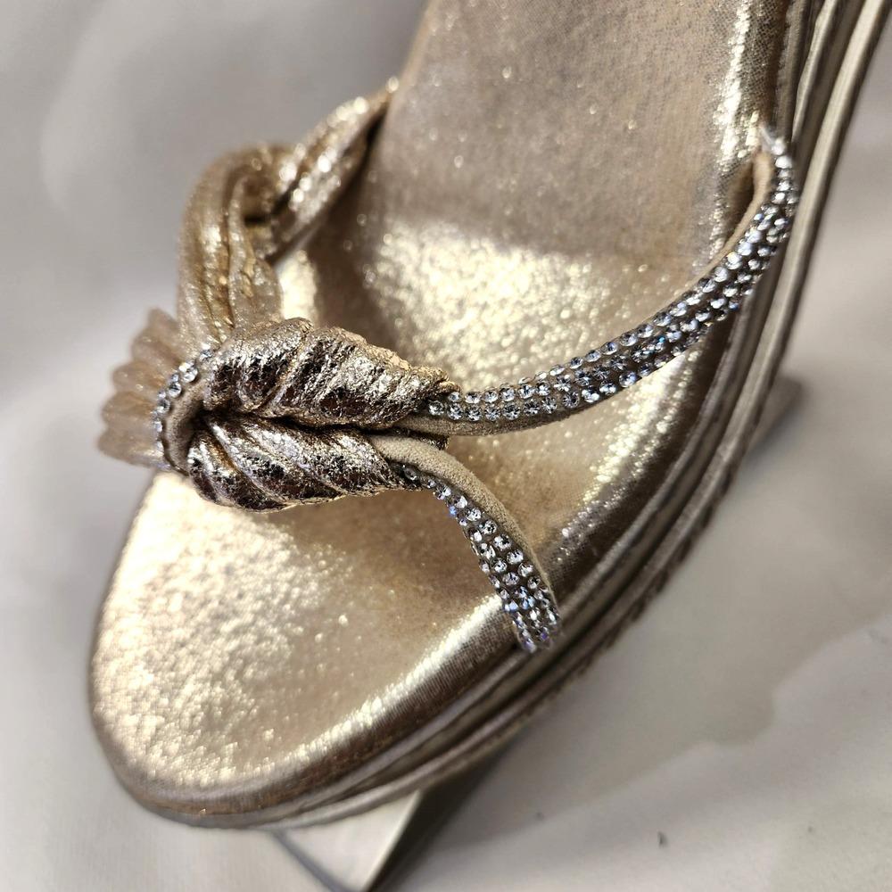 Rhinestone embellished front of gold summer sandals
